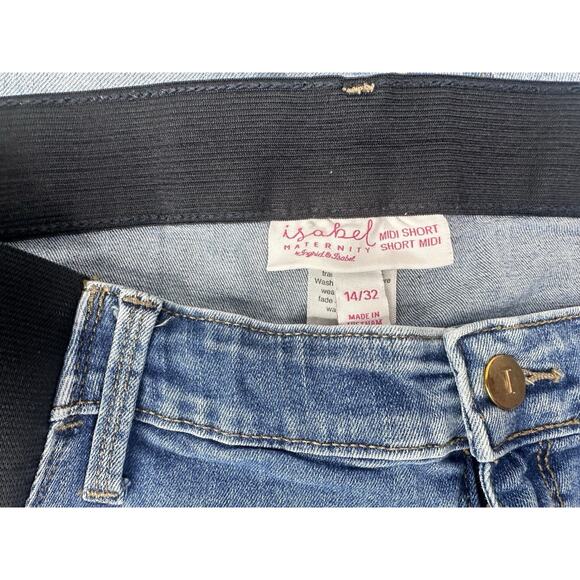Isabel Maternity Midi Jean Shorts Size 14 Blue Elastic Waist Lot Of 2 - Picture 5 of 6